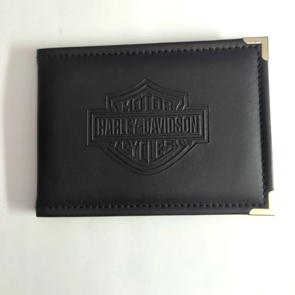 Harley Davidson Black Leather Folding Double Picture/Document Desktop Frame
